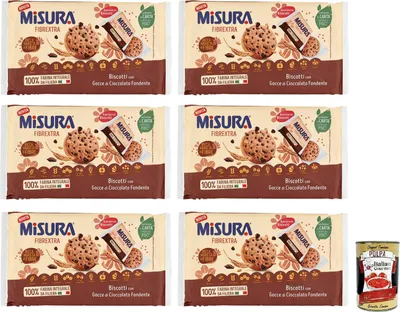 Produktbild von 6x Misura Fibrextra,100% Vollkorn-Mürbeteig,Kekse mit dunklen Schokoladentropfen,Packung mit 280g, Italian Gourmet Polpa di Pomodoro 400g Dose