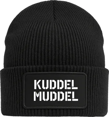 Produktbild von Huuraa Beanie Kuddelmuddel Schriftzug Black doppellagige Polyacryl Mütze mit Patch Geschenkidee