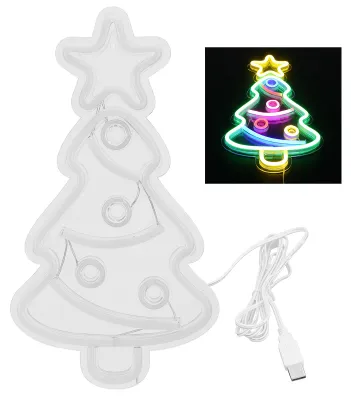 Image de Panneau lumineux néon en forme de sapin de Noël, décoration murale LED alimentée par USB, idéale pour les chambres d'enfants, les fêtes d'anniversaire
