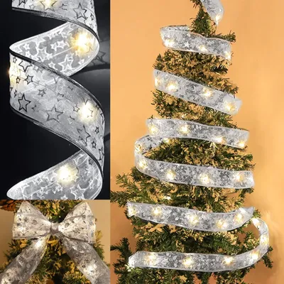 Weihnachtsband Lichterkette 550 cm 50 LEDs silber