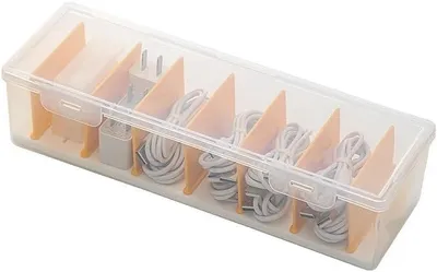 Produktbild von PolkaHome® 2er Set Kabelbox Transparent – Kabelaufbewahrung mit 7 Trennwänden & 20 Kabelbindern, Kabelmanagementbox für Büro,