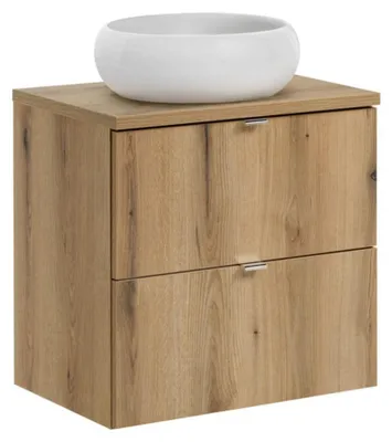 Immagine prodotto di Set da bagno VANO in rovere 60cm: mobile sottolavabo con cassetti + piano per lavabo + lavabo da appoggio rotondo