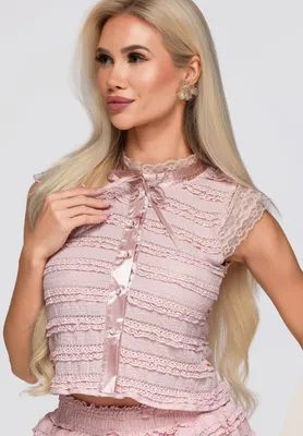 Produktbild von LARICA Bluse romantisch mit Spitzenakzenten OW-TS-E0066 rose S/M