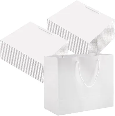Zdjęcie produktu dla Torby prezentowe z papieru - 40 sztuk - białe - 250 g - 25 x 30 x 13,5 cm - idealne jako torebki - do prezentów na urodziny/wesele