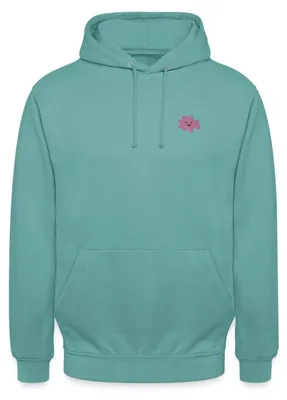 Produktbild von Spreadshirt Fröhliche Rosa Blume Mit Lächelndem Gesicht Uni Hoodie, L, Pastelltürkis
