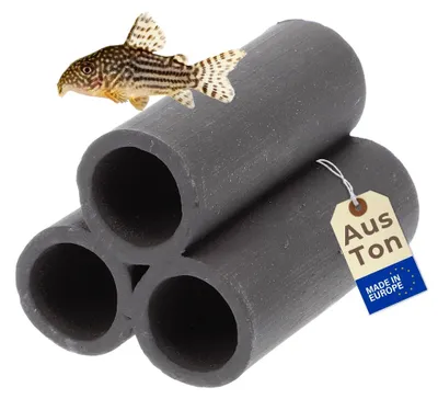 Produktbild von Aquariendeko Pyramide 3er XL Garnelenröhre Aquarium Deko Garnelen Garnelenhöhle Krebshöhle Welsröhre Laichröhre Keramik Ton Schwarz