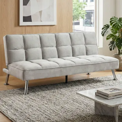 Produktbild von Sofa MCW-K21, Klappsofa Couch Schlafsofa, Nosagfederung Schlaffunktion Liegefläche 181x107cm  Samt, grau