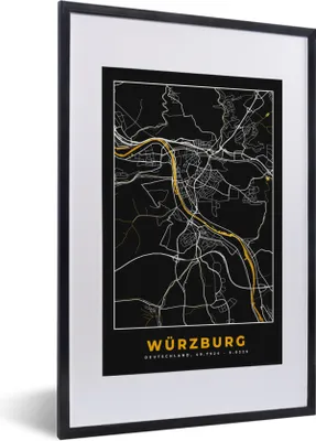 Produktbild von MuchoWow® Gerahmtes Poster Stadtplan - Deutschland - Gold - Würzburg - Karte 40x60 cm - Poster mit Schwarzem Bilderrahmen Wandposter Rahmen Foto Bilder - Poster in Rahmen
