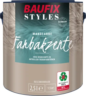 Produktbild von BAUFIX Farbakzente kaschmirbraun seidenmatt, 2.5 Liter, Bunte Wandfarbe