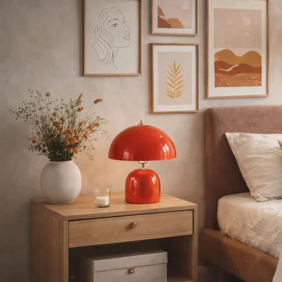 Produktbild von Opviq, Moderne Tischlampe mit Metallkörper, Rot, Höhe: 32 cm, Ø25 cm, 150 cm Kabel mit Schalter, E27 Fassung (max. 40 W), IP20, Stilvolles Design für jedes Zuhause.