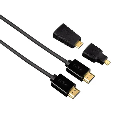 Produktbild von Hama High Speed HDMI Cable Ethernet, 1.50m + 2 HDMI adapters, 1,5 m, HDMI Typ A (Standard), HDMI Typ A (Standard), 4096 x 2160 Pixel, 3D, Schwarz