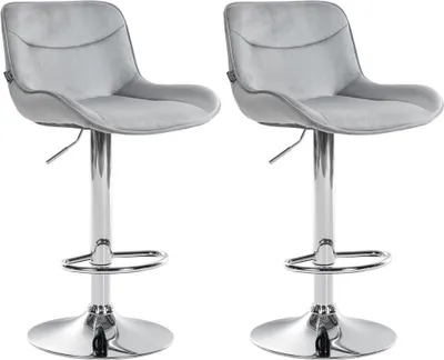Imagen del producto de Conjunto de taburetes de terciopelo – Taburetes altos – Asiento cómodo y ajustable con función de giro de 360° | Color: Gris | Color base: Cromo