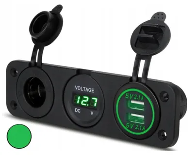 Produktbild von 3-in-1 Panel: Zigarettenanzünder, Voltmeter, 2x USB Grün