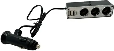 Image de Adaptateur Allume Cigare Triple, 2 USB-A 3.1A, 5A Total, 12V/24V, 60W, Cordon 60cm