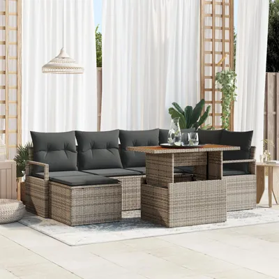 Produktbild von Möbel 7-tlg. Garten-Sofagarnitur mit Kissen Grau Poly Rattan - Gartensofas 3358470