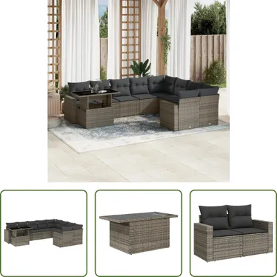 Zdjęcie produktu dla The Living Store 10-częściowa sofa ogrodowa z poduszkami z szarego polirattanu