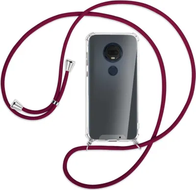 Produktbild von Handykette Backcover-Schutzhülle mit Band (Metall silberfarben) für Motorola Moto G7 / G7 Plus - dunkelrot