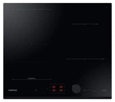 Produktbild von Samsung NZ64B6058GK, Schwarz, Integriert, 59 cm, Zonen-Induktionskochfeld, Glas, 4 Zone(n)