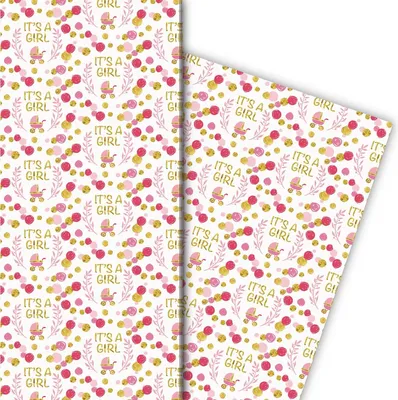Produktbild von Fröhliches Baby Geschenkpapier zur Geburt eines Mädchen It's a girl, rosa - G7703, 32 x 48cm