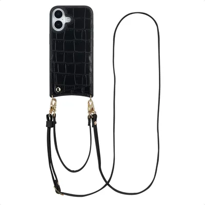 Produktbild von Selencia Nova Croco HandyHülle mit Kordel und Kartenhalter iPhone 17 - Schwarz