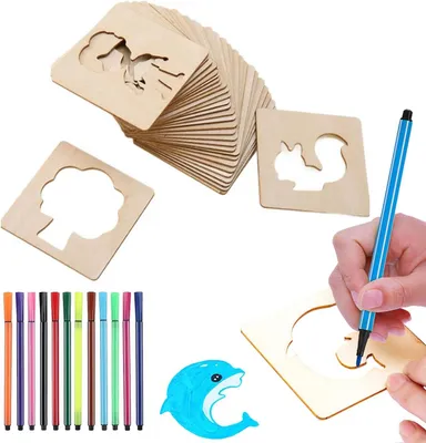 Produktbild von 60 Holzmalvorlagen, 12 Aquarellstifte, für Kinder