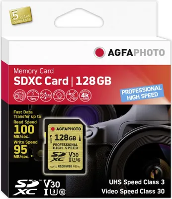 Immagine prodotto di AgfaPhoto SDXC UHS I 128 GB Professionale ad alta velocità U3 V30