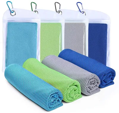 Produktbild von Kühlhandtuch 4er-Pack, 102 x 30 cm, Mikrofaser Eissporthandtuch, atmungsaktiv kühlendes Nackenhandtuch für Fitnessstudio, Yoga, Golf und Outdoor
