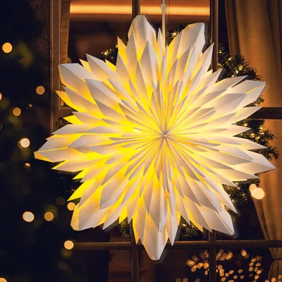 Immagine prodotto di Stella di Natale di carta illuminata - 45 cm - Pieghevole - Con timer
