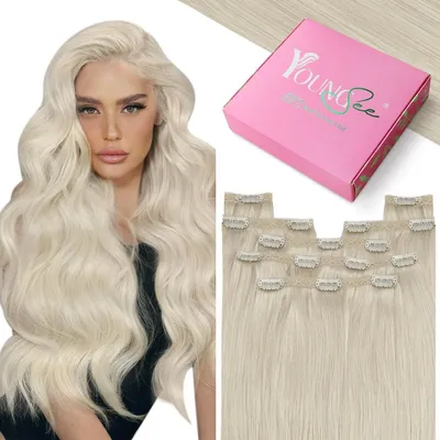 Image de Extensions à clipser, cheveux naturels blonds, 50 cm, 120g, qualité Remy, blond platine