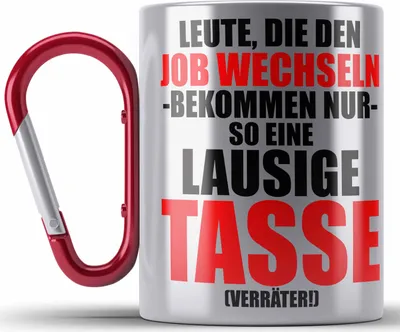 Produktbild von Trendation - Jobwechsel Edelstahl Tasse Karabiner Geschenk Kollegin Kollege Lustig Abschiedsgeschenk Sprüche - Verräter Neuer Job (Rot)