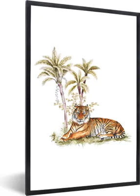 Produktbild von MuchoWow® MuchoWow® Gerahmtes Poster Tiger - Baum - Bild 40x60 cm - Poster mit zchwarzem Bilderrahmen - Papierdruck - Wandbilder