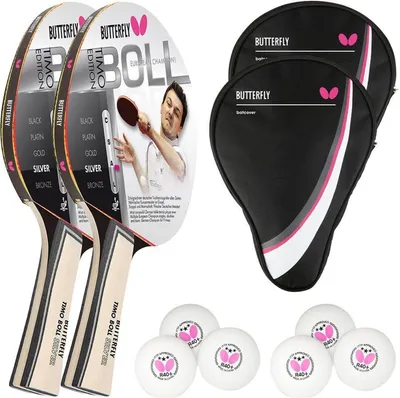 Produktbild von Butterfly 2x Timo Boll Silber 85015 Tischtennisschläger + 2x Tischtennishülle Drive Case + 6x 40+ 3*** Bälle