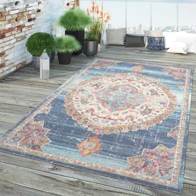 Produktbild von TT Home In-& Outdoor Teppich Küche Wohnzimmer Wetterfest Balkon Vintage Design Abstrakt Größe 60x100 cm