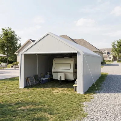 Image de ACXIN 4MX8M : Abri de jardin multifonctionnel avec des parois latérales amovibles, protection UV et imperméable, idéal pour les bateaux, les remorques et les équipements de jardin. Couleur : gris