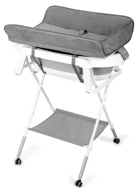 Produktbild von 2-in-1-Badewanne für kleine Haustiere, Hundewaschstation mit Ständer, zusammenklappbare, erhöhte Haustierwanne zum Baden, Duschen und Fellpflege, 3-Gang-Einstellung, 4 Rollen, graue Badebecken