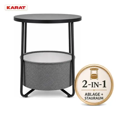 Imagen del producto de Mesa auxiliar redonda Luca con cesta de tela y espacio de almacenamiento, diámetro 45 cm, color