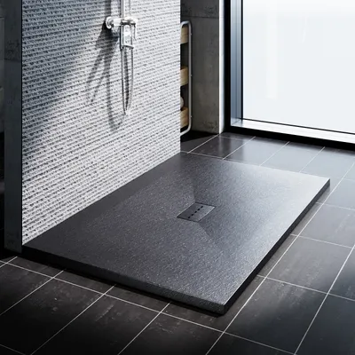 Produktbild von SONNI Badezimmer-Duschwanne 100x140 cm SMC quadratische extraflache Duschwanne Grau Steinoptik inkl. Ablaufgarnitur