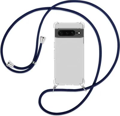 Produktbild von Handykette Backcover-Schutzhülle mit Band (Metall silberfarben) für Google Pixel 7 Pro - dunkelblau