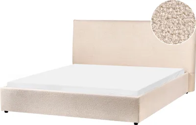 Produktbild von BELIANI Polsterbett Beige Bouclé Stoff 160 x 200 cm Hohes Kopfteil Stoffbett für Schlafzimmer