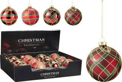 Productafbeelding van Kerstbal 80 mm 4ass design 1 stuk Nampook