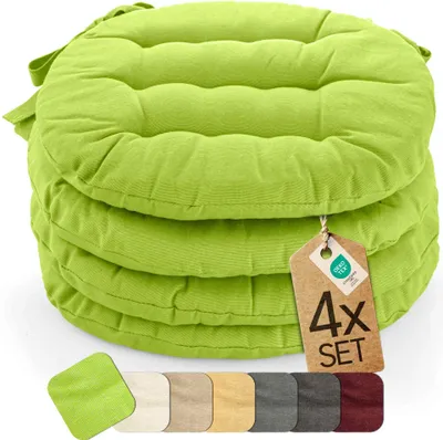 Produktbild von etérea Sitzkissen rund - Stuhlkissen Indoor & Outdoor 4er Set 38x38 cm - Apfelgrün - mit Bändern