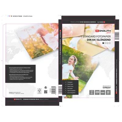Obrázok produktu pre Fotopapier Monolith DIN A4 – lesklý – štandardný – 200 g/m² – biely – 50 listov