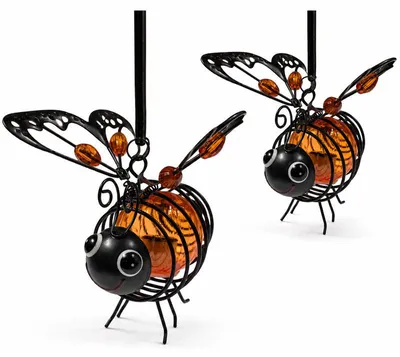 Produktbild von 2er-Set Solar Bienen Hängelampe – Metall, wasserdicht, orange – Solarlampe und Gartendeko für Baum und Terrasse