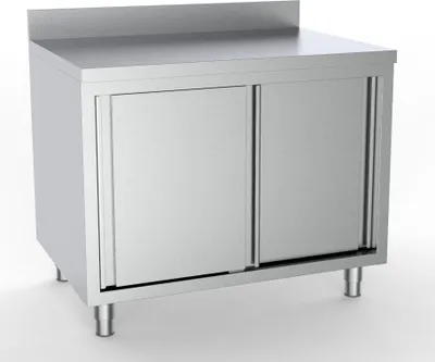 Produktbild von CHEFGASTRO 600 Arbeitstisch Edelstahl Schiebetüren Aufkantung 1600 BxTxH 1600x600x850 mm