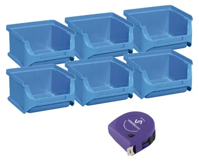 Produktbild von vasalat Stapelboxen 100x102x60mm Gr.1, Sichtlagerboxen für Werkstatt Garage und Lager, Kunststoff blau, 6x Sichtlagerkästen