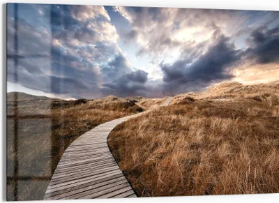 Produktbild von DEQORI Glasbild Echtglas 90x60 cm 'Goldener Pfad' Wandbild Bild modern Deko