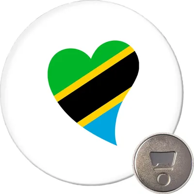 Produktbild von Huuraa Magnet Tansania Flagge Herz 59mm Kühlschrankmagnet rund Flaschenöffner Geschenkidee