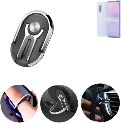 Produktbild von K-S-Trade 3in1 Smartphone-Ring Handy-Ring kompatibel mit Sony Xperia 10 V Fingerhalterung  Handyring Tischständer Lüftungsgitter-Halterung Tisch
