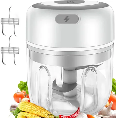 Produktbild von Elektrisch Zerkleinerer Küche, 250ML Mini Knoblauchhacker Gemüsezerkleinerer Elektrisch Zwiebelschneider mit 3 Scharfen Klingen für Knoblauch Gemüse Obst Fleisch Multizerkleinerer