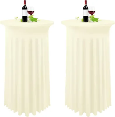 Obrázek produktu pro sada 2 napínacích barových stolů v barvě slonové kosti Ø 80-85 cm Elastanové ubrusy banketové bistro stoly